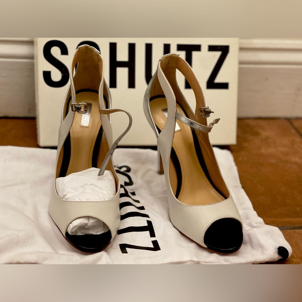 Schutz Metallic Leather Color block high heels leather sandals